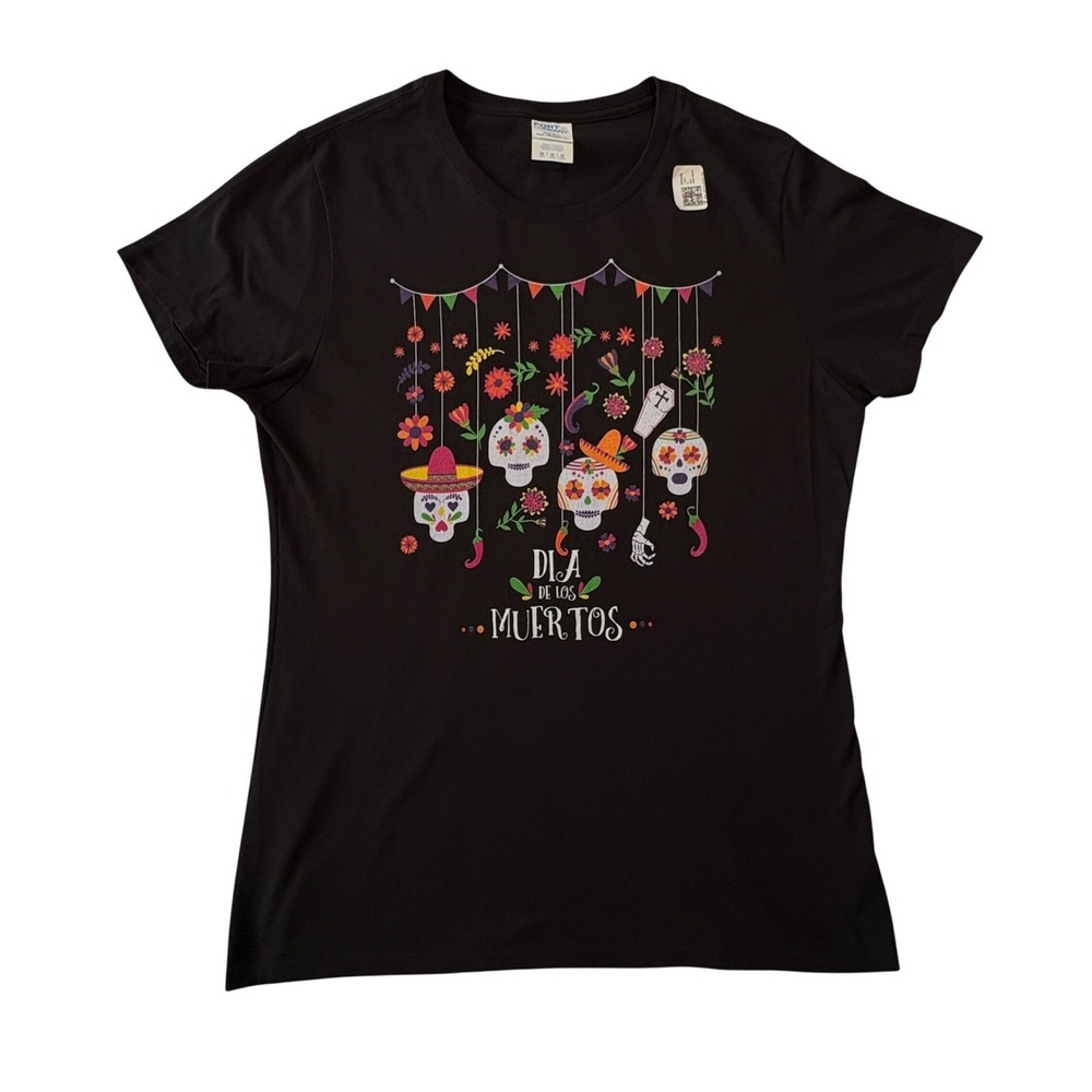 Port & Company Dia De Los Muertos Sugar Skull Graphic T-Shirt Black Size Med NWT